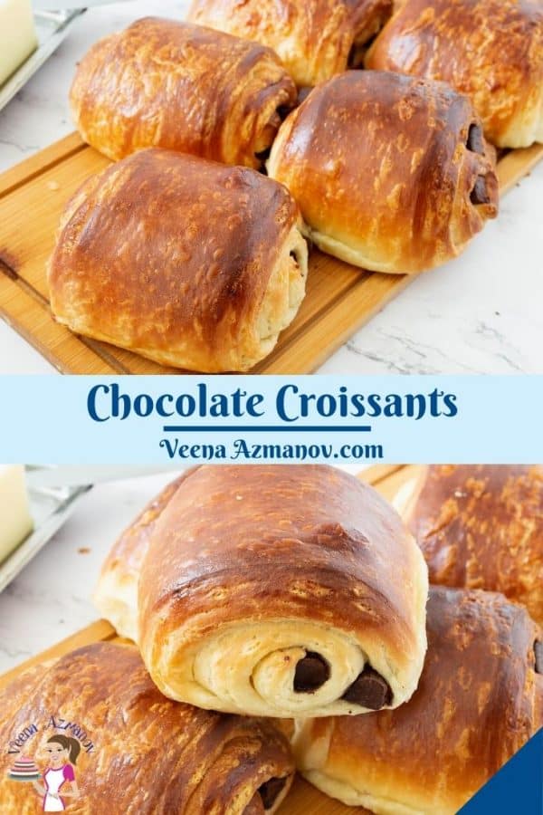 Pinterest image for croissants with chocolate.