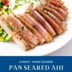 Pinterest image for pan seared ahi tuna.