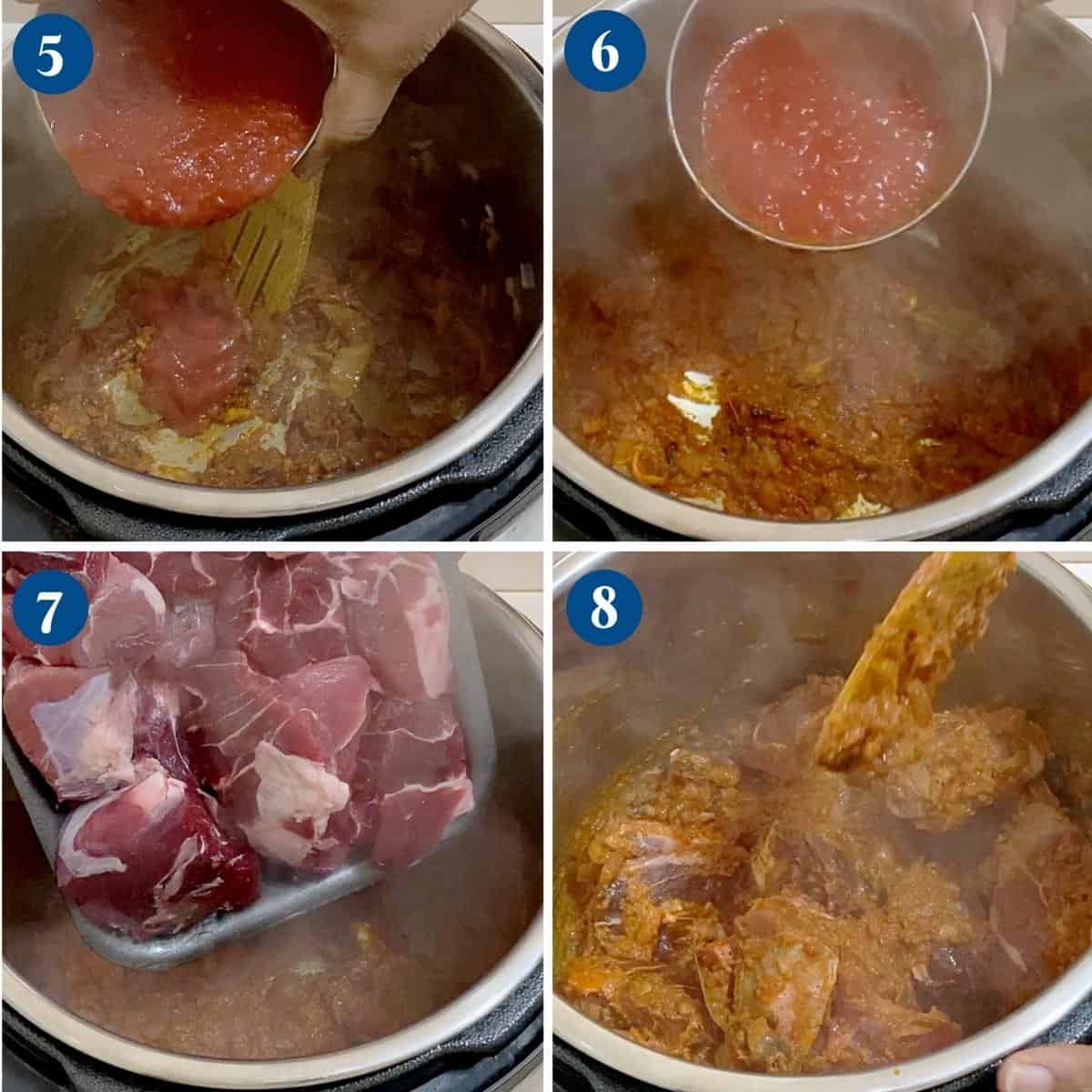 Progress pictures collage making lamb curry in instant pot.