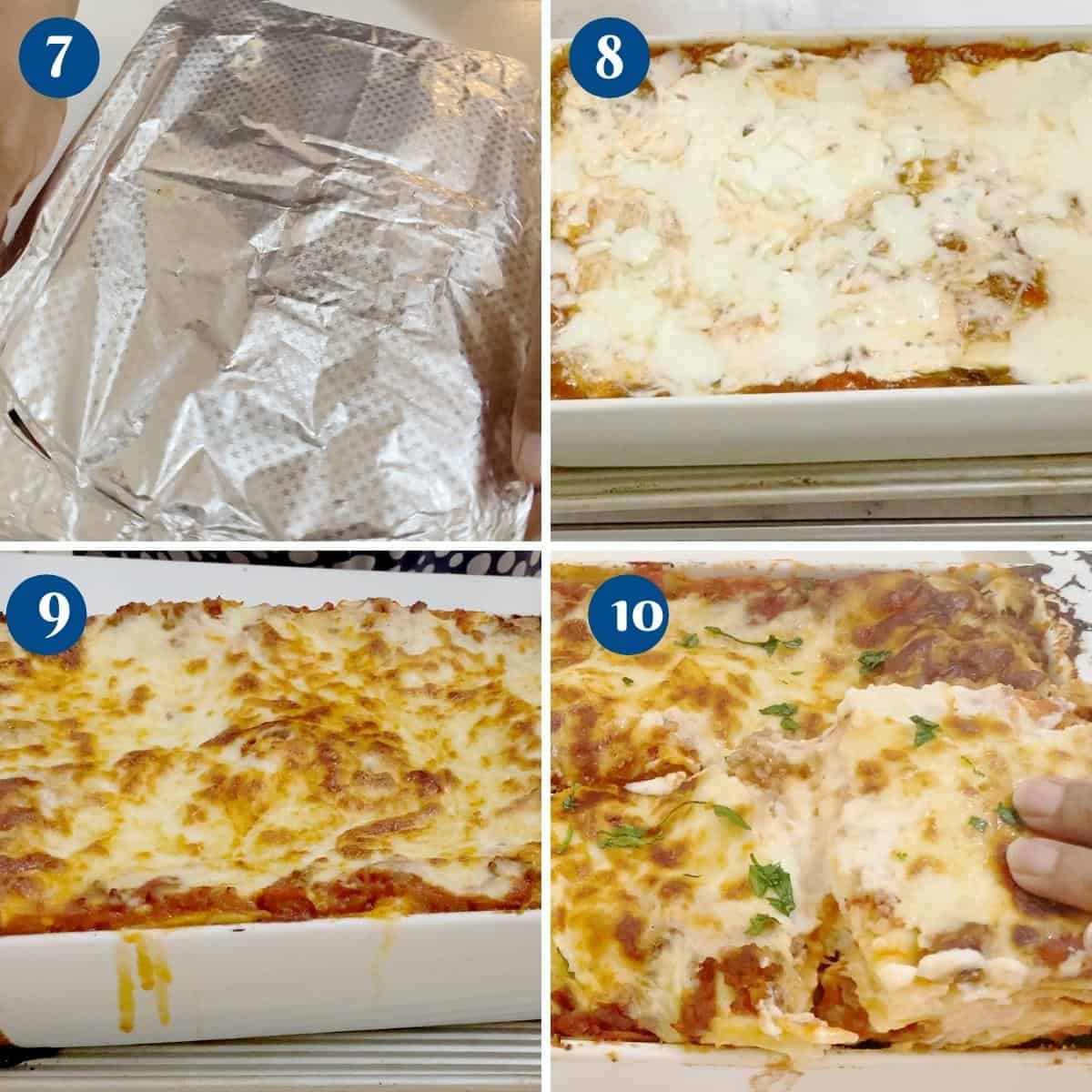 Progress pictures collage baking the lasagna.