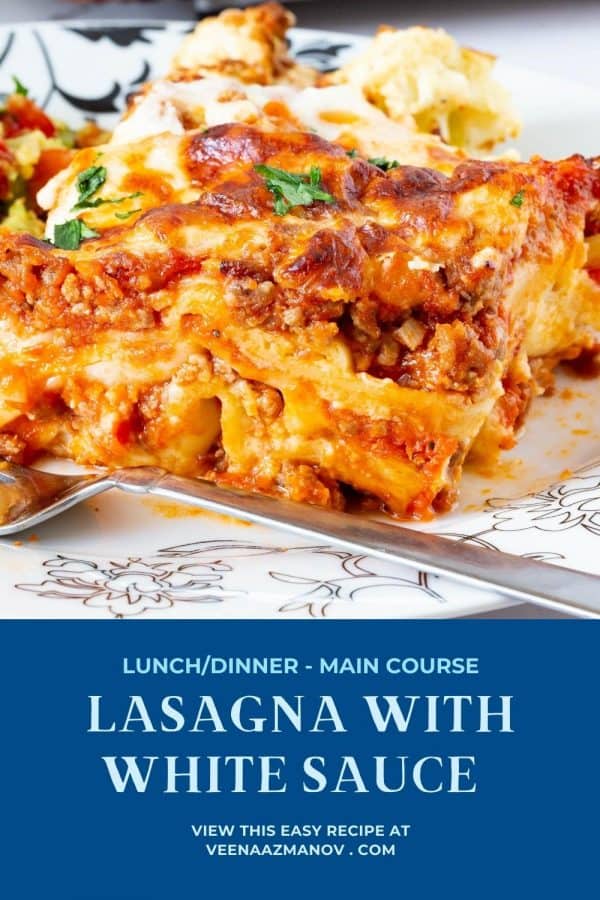 Pinterest image for béchamel lasagna.