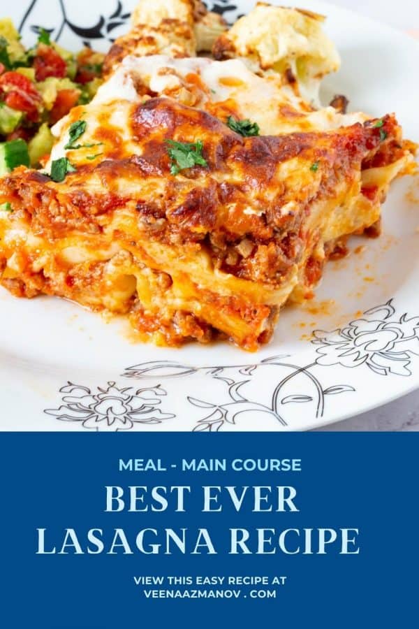 Pinterest image for lasagna.