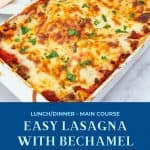 Pinterest image for lasagna with white sauce.