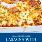 Pinterest image for lasagna with béchamel sauce.