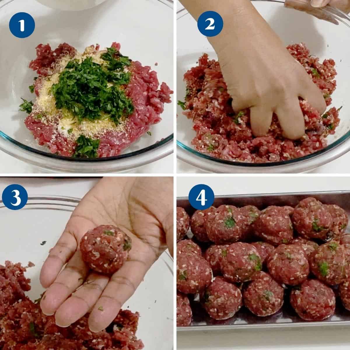 Progress pictures collage making the meatball kofta.