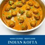 Pinterest image for kofta curry recipe.