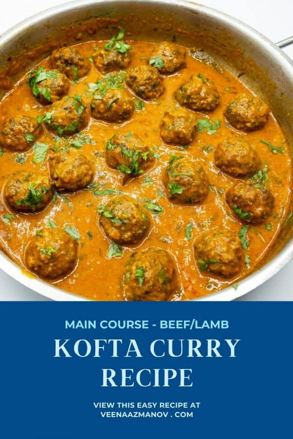 Pinterest image for kofta curry recipe.