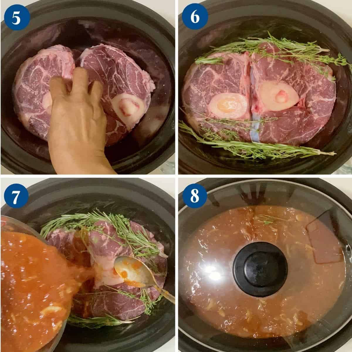 Progress pictures making veal shanks in the slow cooker.