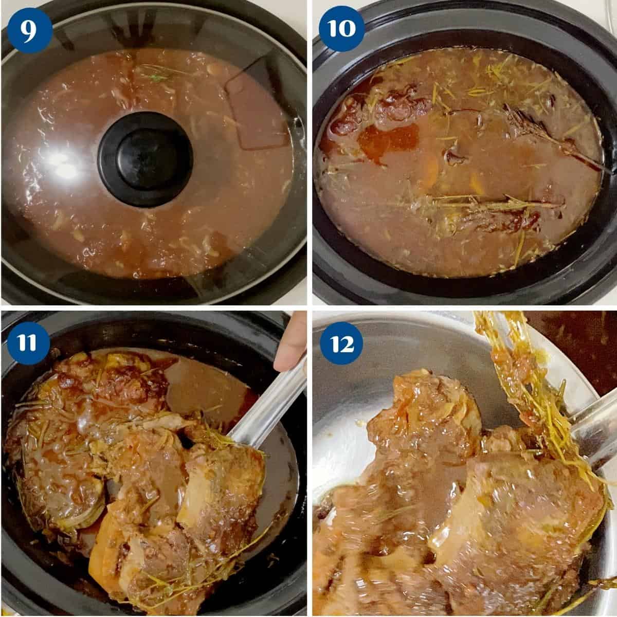 Progress pictures cooking the shanks in the slow cooker.
