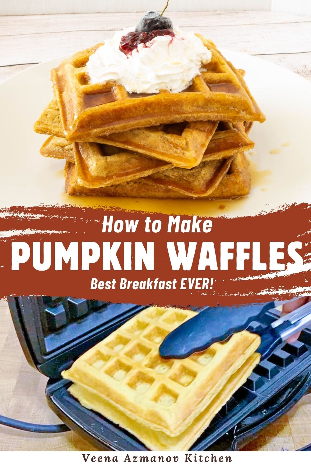 Pinterest image for Pumpkin Waffles.
