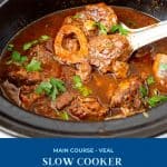 Pinterest image for slow cooker veal shanks.