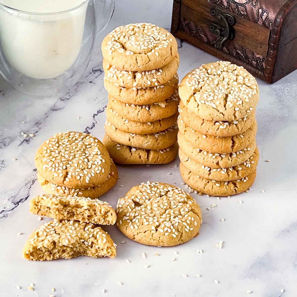 Fresh cookies with tahini on the table.