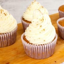 Frosted cupcakes with honey frosting.