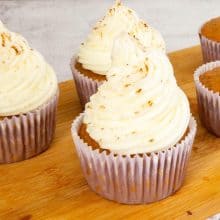 Honey cupcakes frosted with honey buttercream.