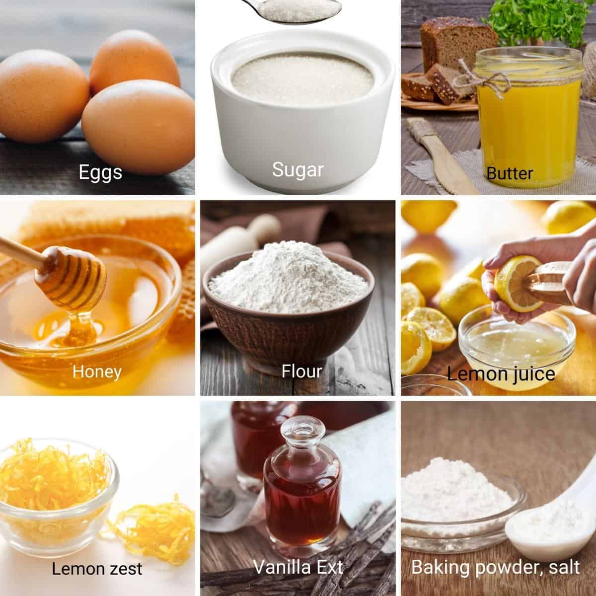 Ingredients for making vanilla madeleines.
