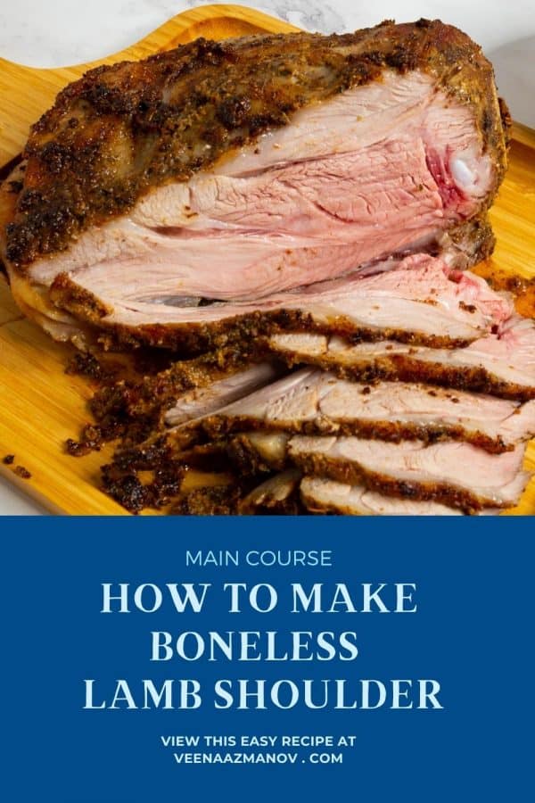 Pinterest image how to make boneless lamb shoulder roast.