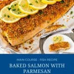 Pinterest image for parmesan crusted salmon.