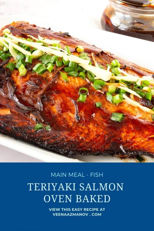 Pinterest image for baked salmon with teriyaki.