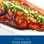 Pinterest image teriyaki sauce over baked salmon.