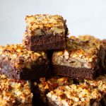 Pecan pie brownies on the table.