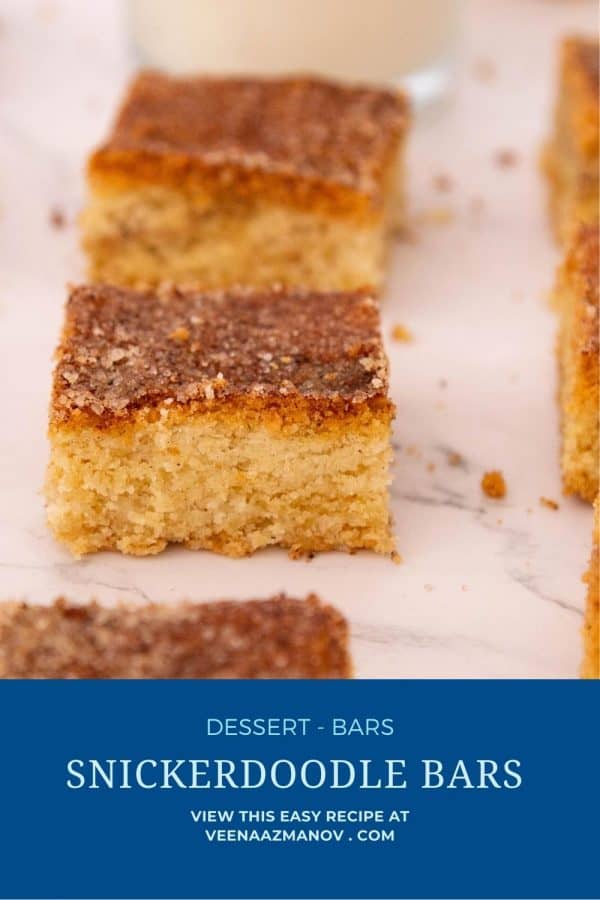 Pinterest image for snickerdoodle cookie bars.