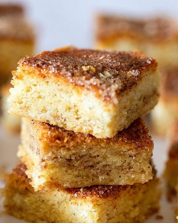 Stack of snickerdoodle bars on the table.