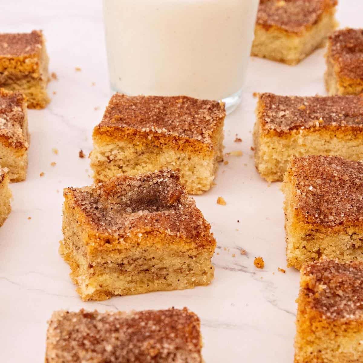 Snickerdoodle bars on the table.