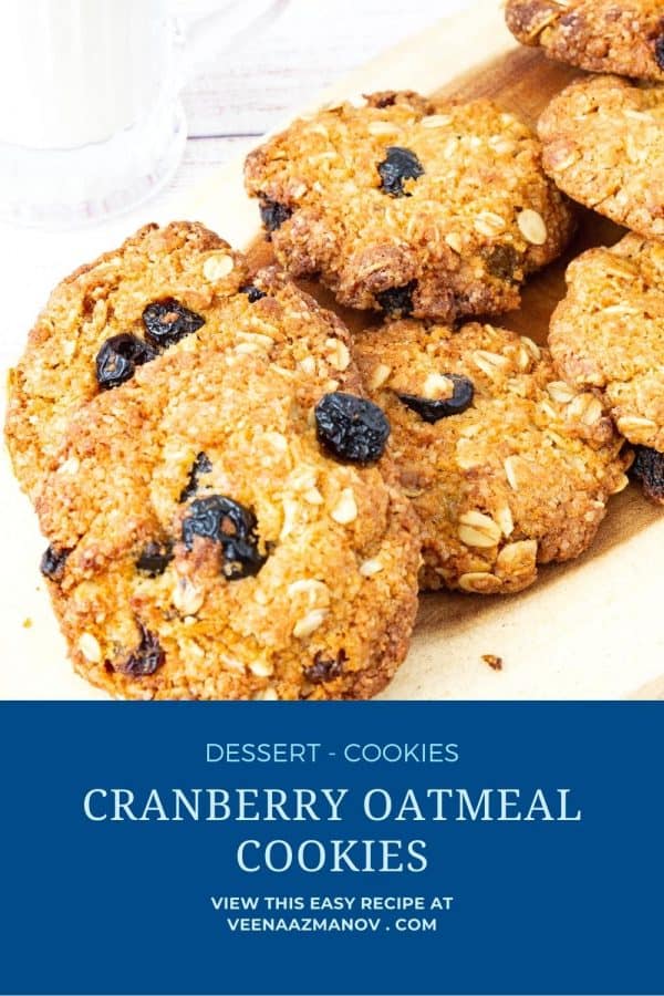 Pinterest image for cranberry oatmeal cookies.