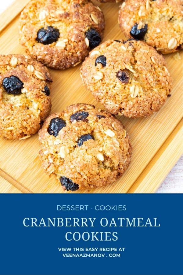 Pinterest image for oatmeal cookies with cranberries.