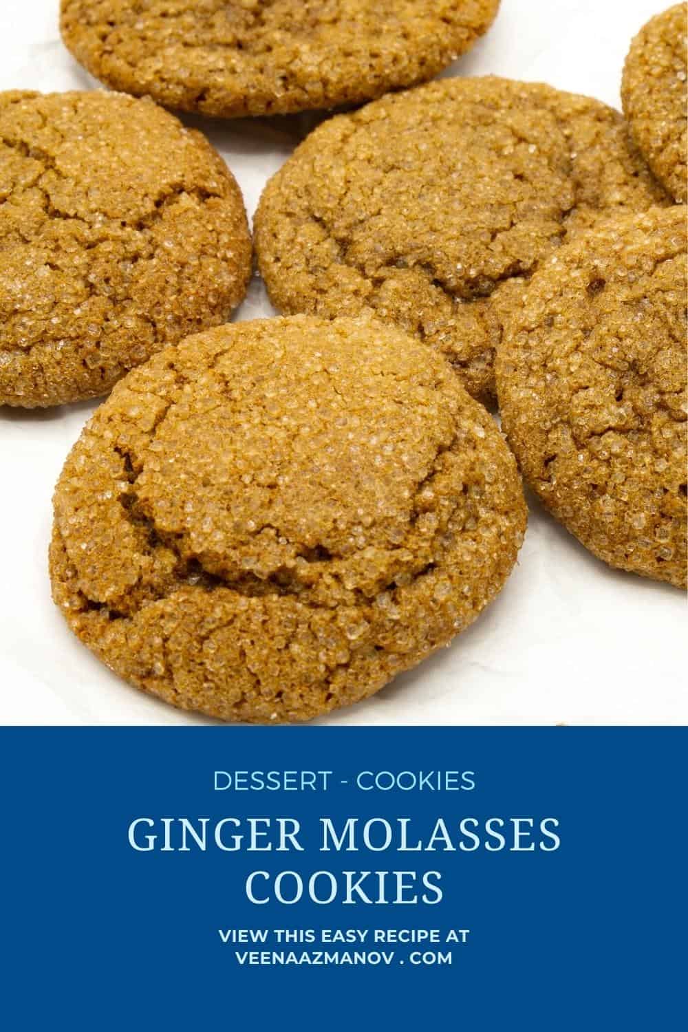 Pinterest image for ginger cookies with molasses.
