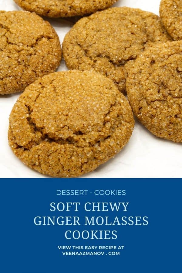 Pinterest image for ginger molasses cookies.
