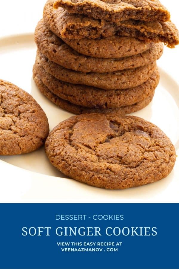 Pinterest image for soft cookies with ginger.
