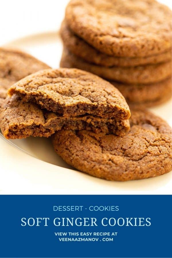 Pinterest image for cookies with soft ginger cookies.