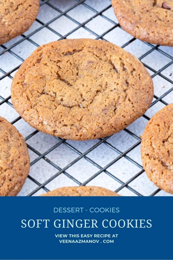 Pinterest image for soft ginger cookies.