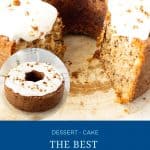 Pinterest image for hummingbird cake with cream cheese frosting.