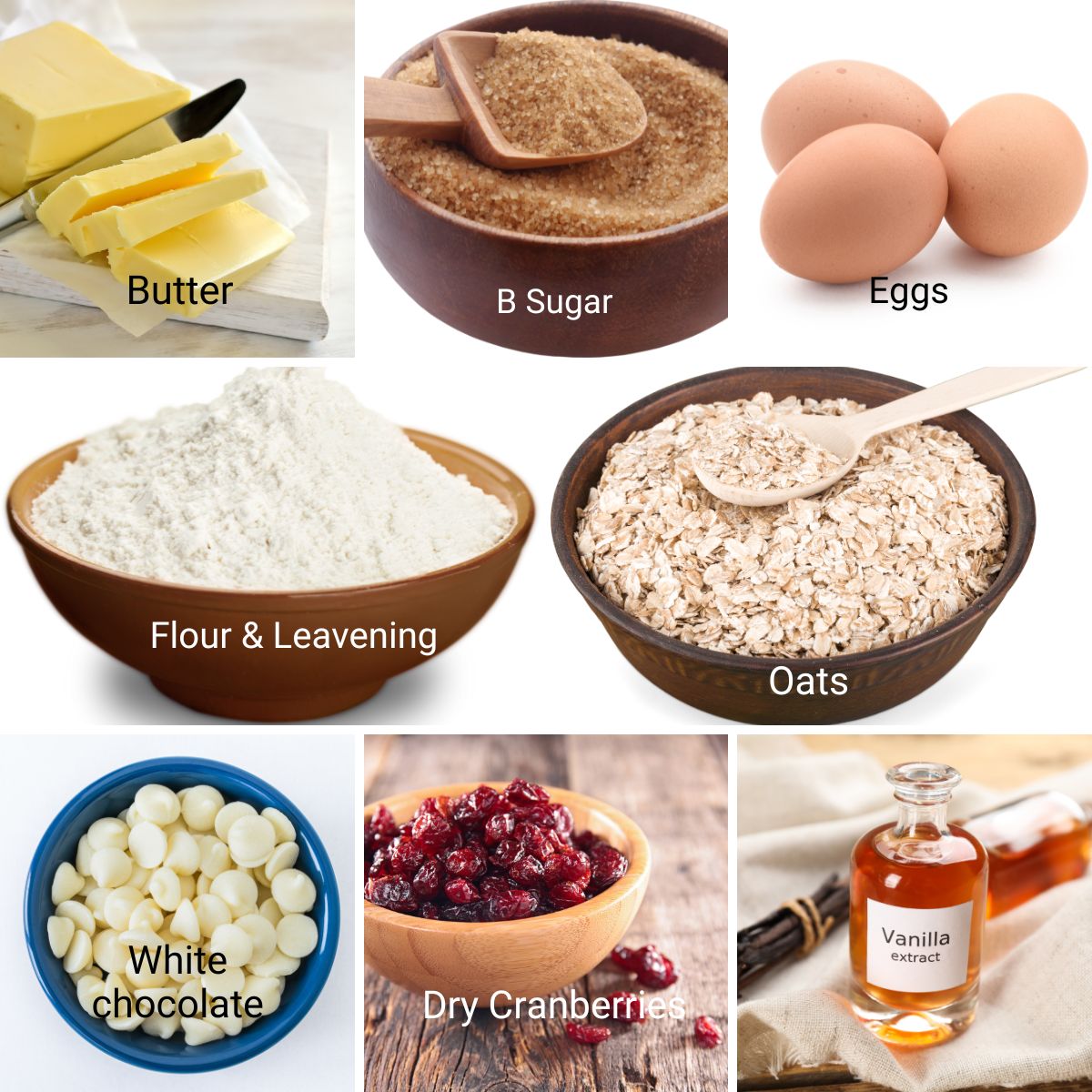 Ingredients for making Cranberry Oatmeal Cookies.