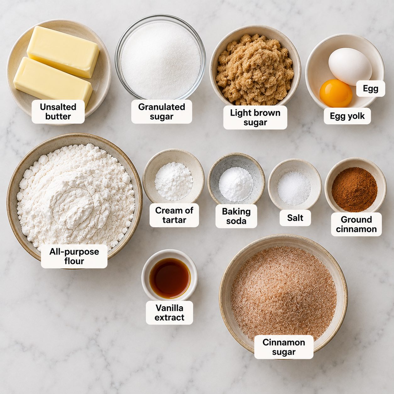 Ingredients for making Snickerdoodle Cookies