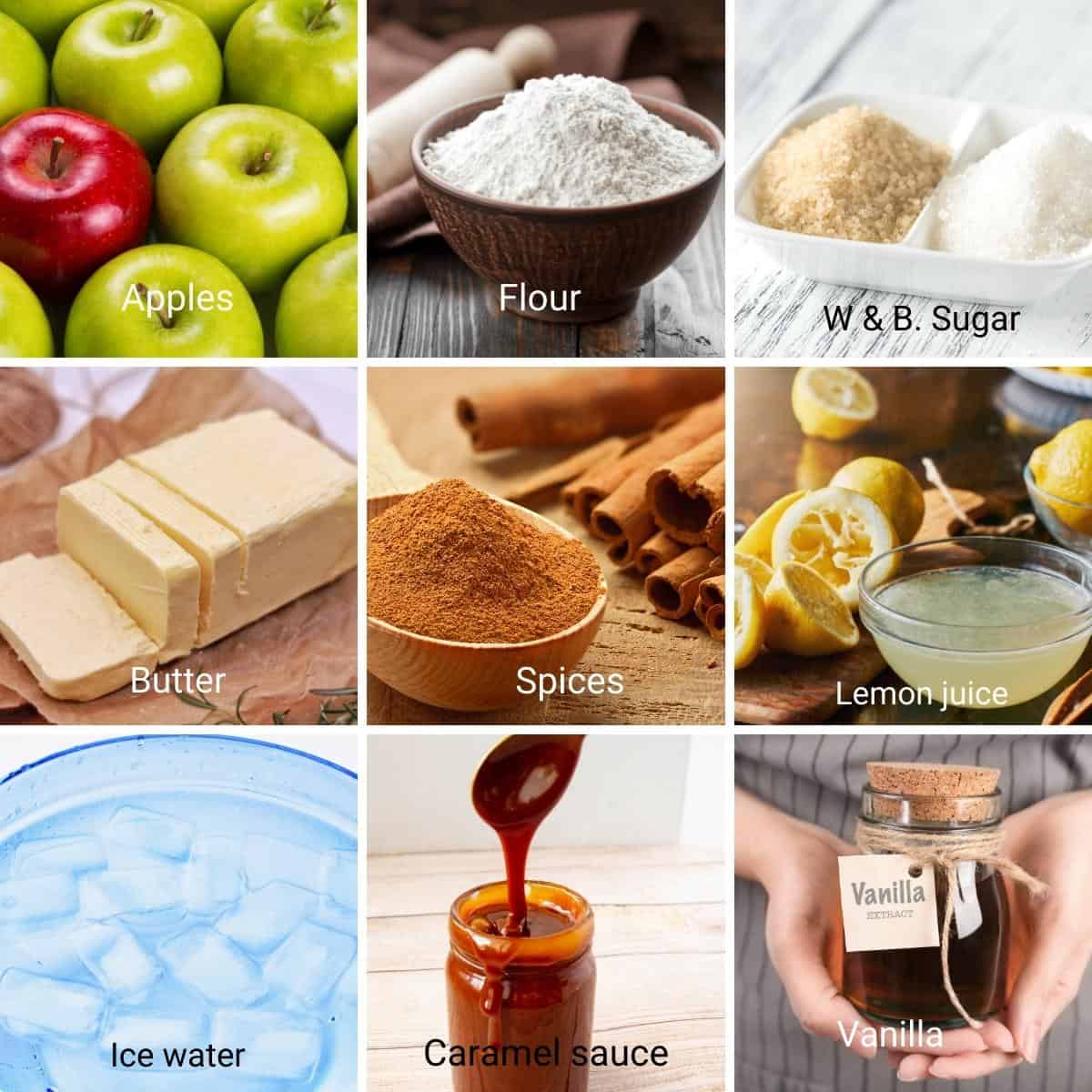 Ingredients for making caramel dutch apple pie.