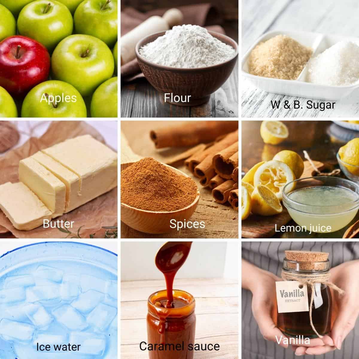 Ingredients for caramel apple pie.