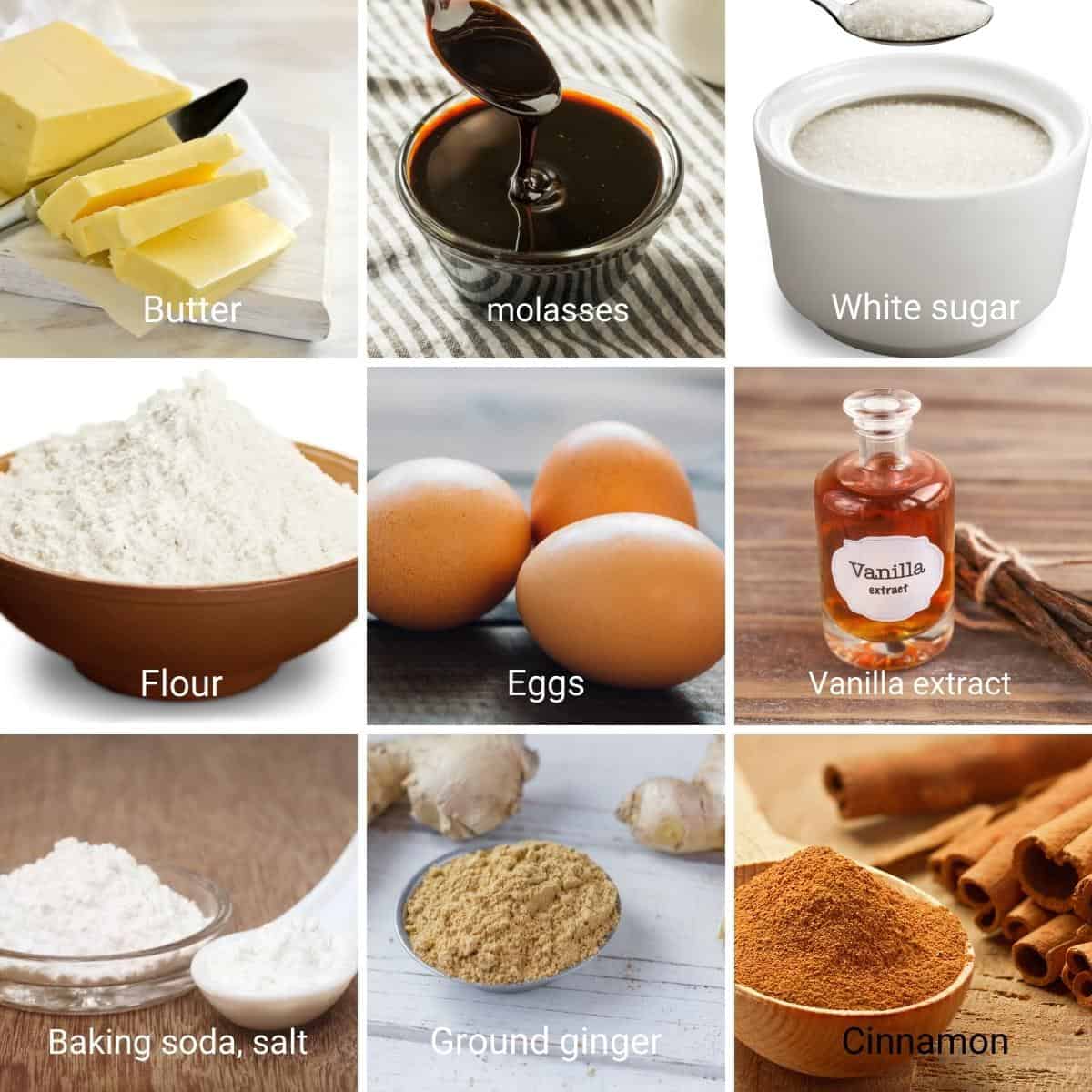 Ingredients for making molasses cookies.