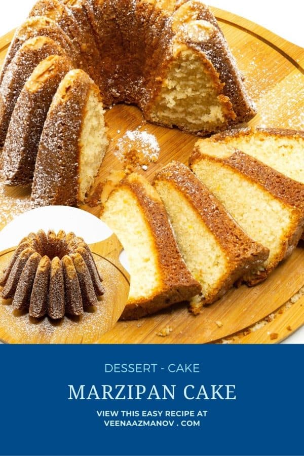 Pinterest image for cake with marzipan recipe.