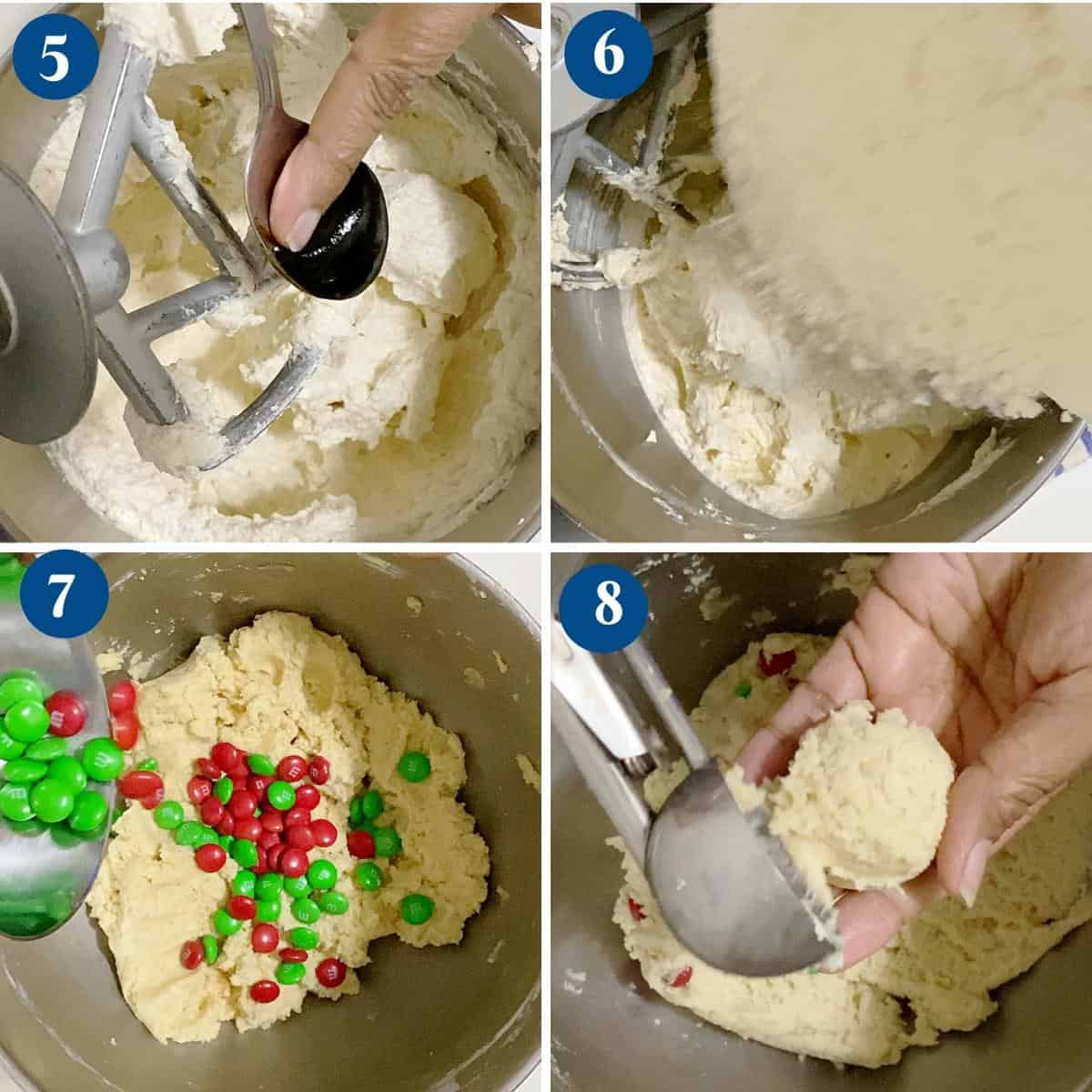 Progress pictures shaping the MM Cookie dough balls.