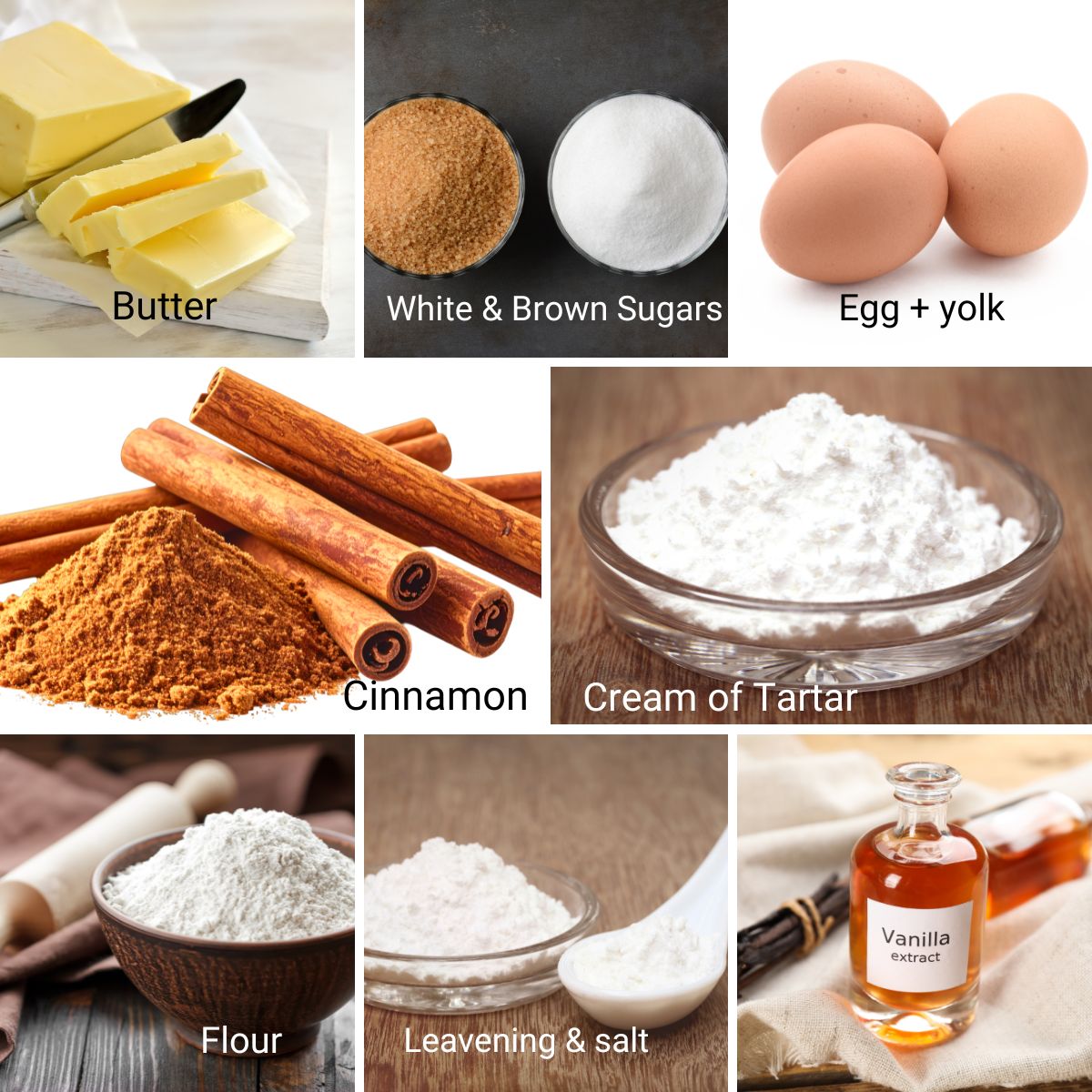 Ingredients for making snickerdoodle cookies.