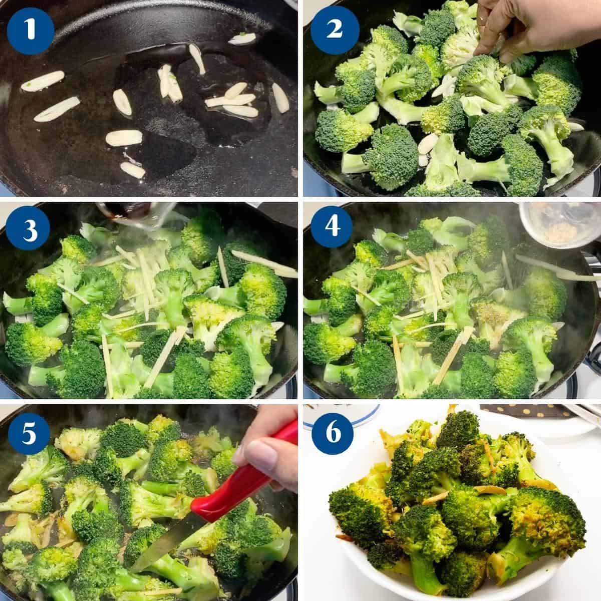 Progress pictures making the garlic sautéed broccoli. .