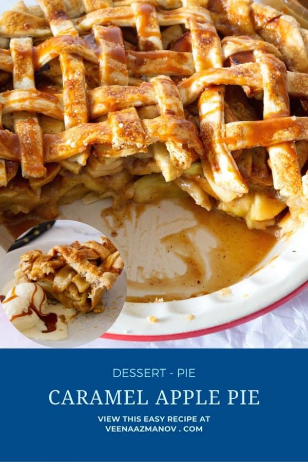 Pinterest image for apple pie with caramel.