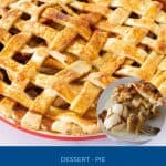 Pinterest image for apple pie with lattice crust.