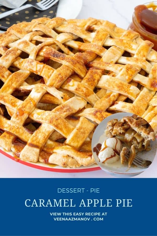 Pinterest image for apple pie with lattice crust.