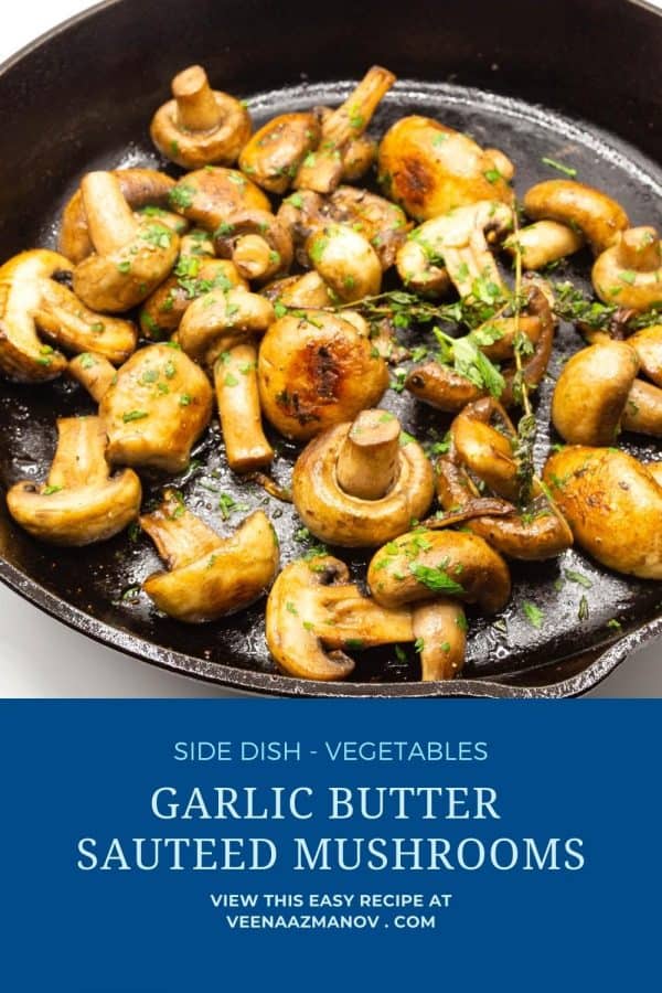Pinterest image for mushrooms with garlic butter.