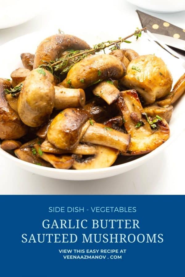 Pinterest image for garlic mushrooms.