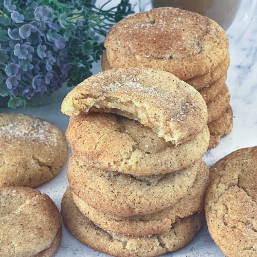 A stack with fresh baked snickerdoodle cookies.
